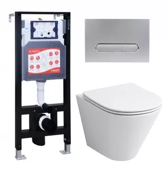 Комплект 3 в 1 инсталляция ESBANO FRAM + Унитаз подвесной Grossman GR-4477S + кнопка хром матовая