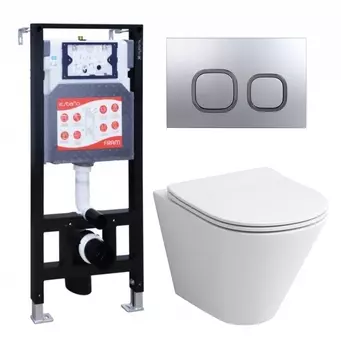 Комплект 3 в 1 инсталляция ESBANO FRAM + Унитаз подвесной Grossman GR-4477S + кнопка хром матовая