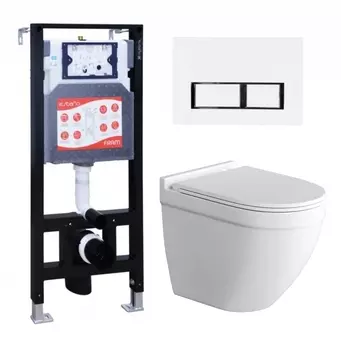Комплект 3 в 1 инсталляция ESBANO FRAM + Унитаз подвесной Grossman GR-4483S + кнопка белая глянцевая