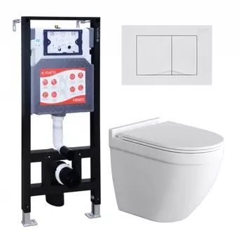 Комплект 3 в 1 инсталляция ESBANO FRAM + Унитаз подвесной Grossman GR-4483S + кнопка белая глянцевая