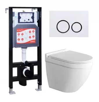 Комплект 3 в 1 инсталляция ESBANO FRAM + Унитаз подвесной Grossman GR-4483S + кнопка белая глянцевая