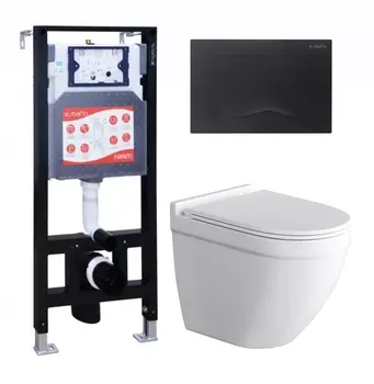 Комплект 3 в 1 инсталляция ESBANO FRAM + Унитаз подвесной Grossman GR-4483S + кнопка черная матовая