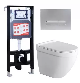 Комплект 3 в 1 инсталляция ESBANO FRAM + Унитаз подвесной Grossman GR-4483S + кнопка хром матовая