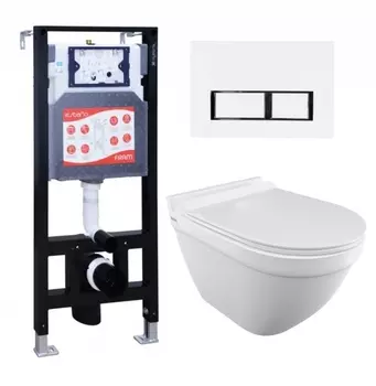 Комплект 3 в 1 инсталляция ESBANO FRAM + Унитаз подвесной Iddis Cloud CLORDSEi25 + кнопка белая глянцевая