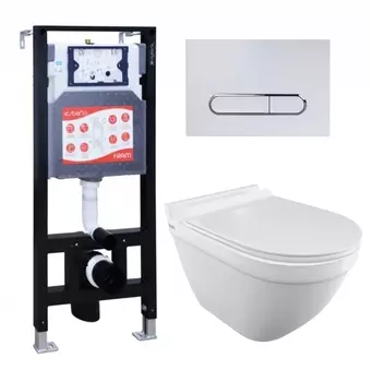 Комплект 3 в 1 инсталляция ESBANO FRAM + Унитаз подвесной Iddis Cloud CLORDSEi25+ кнопка белая глянцевая