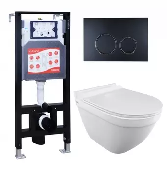 Комплект 3 в 1 инсталляция ESBANO FRAM + Унитаз подвесной Iddis Cloud CLORDSEi25 + кнопка черная матовая