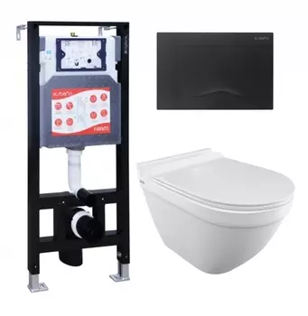 Комплект 3 в 1 инсталляция ESBANO FRAM + Унитаз подвесной Iddis Cloud CLORDSEi25 + кнопка черная матовая