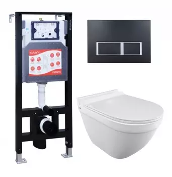 Комплект 3 в 1 инсталляция ESBANO FRAM + Унитаз подвесной Iddis Cloud CLORDSEi25 + кнопка черная матовая