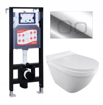 Комплект 3 в 1 инсталляция ESBANO FRAM + Унитаз подвесной Iddis Cloud CLORDSEi25 + кнопка хром глянцевая