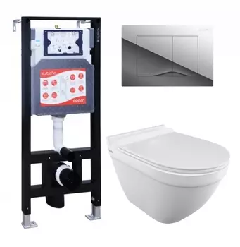 Комплект 3 в 1 инсталляция ESBANO FRAM + Унитаз подвесной Iddis Cloud CLORDSEi25 + кнопка хром глянцевая