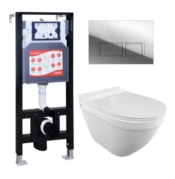 Комплект 3 в 1 инсталляция ESBANO FRAM + Унитаз подвесной Iddis Cloud CLORDSEi25 + кнопка хром глянцевая