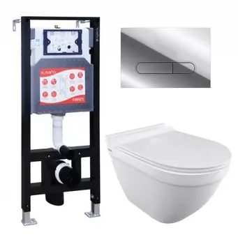 Комплект 3 в 1 инсталляция ESBANO FRAM + Унитаз подвесной Iddis Cloud CLORDSEi25 + кнопка хром глянцевая