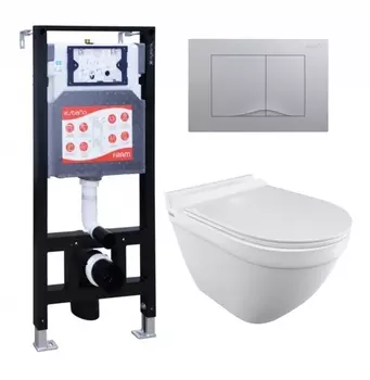 Комплект 3 в 1 инсталляция ESBANO FRAM + Унитаз подвесной Iddis Cloud CLORDSEi25 + кнопка хром матовая