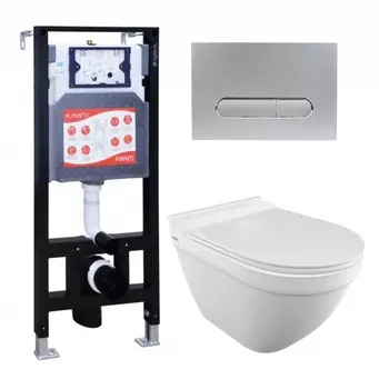 Комплект 3 в 1 инсталляция ESBANO FRAM + Унитаз подвесной Iddis Cloud CLORDSEi25 + кнопка хром матовая