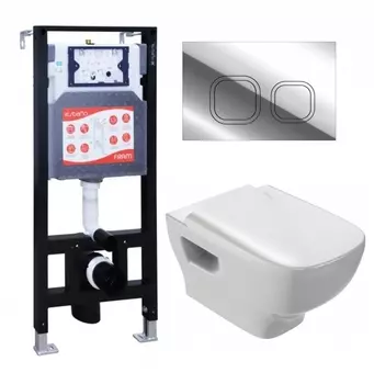 Комплект 3 в 1 инсталляция ESBANO FRAM + Унитаз подвесной Jacob Delafon Struktura EDE102-00 + кнопка хром глянцевая