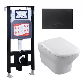 Комплект 3 в 1 инсталляция ESBANO FRAM + Унитаз подвесной Jacob Delafon Vox EDM102-00 + кнопка черная матовая