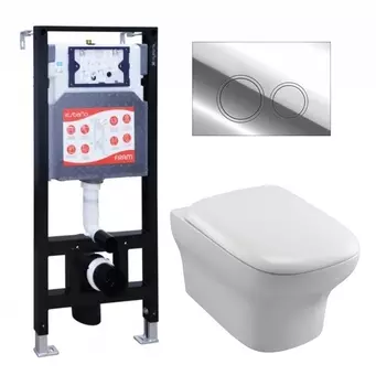 Комплект 3 в 1 инсталляция ESBANO FRAM + Унитаз подвесной Jacob Delafon Vox EDM102-00 + кнопка хром глянцевая