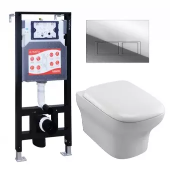 Комплект 3 в 1 инсталляция ESBANO FRAM + Унитаз подвесной Jacob Delafon Vox EDM102-00 + кнопка хром глянцевая