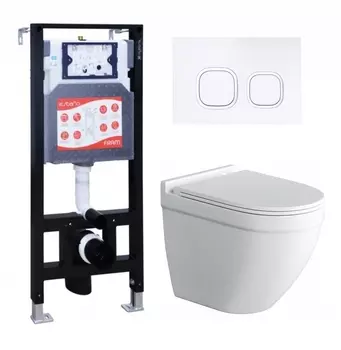 Комплект 3 в 1 инсталляция ESBANO FRAM + Унитаз подвесной Owl 1975 Cirkel-H + кнопка белая