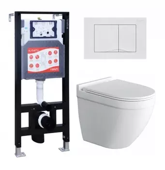 Комплект 3 в 1 инсталляция ESBANO FRAM + Унитаз подвесной Owl 1975 Cirkel-H + кнопка белая глянцевая