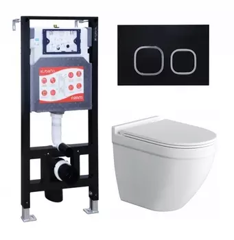 Комплект 3 в 1 инсталляция ESBANO FRAM + Унитаз подвесной Owl 1975 Cirkel-H + кнопка черная матовая