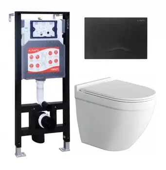 Комплект 3 в 1 инсталляция ESBANO FRAM + Унитаз подвесной Owl 1975 Cirkel-H + кнопка черная матовая