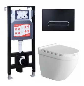 Комплект 3 в 1 инсталляция ESBANO FRAM + Унитаз подвесной Owl 1975 Cirkel-H + кнопка черная матовая