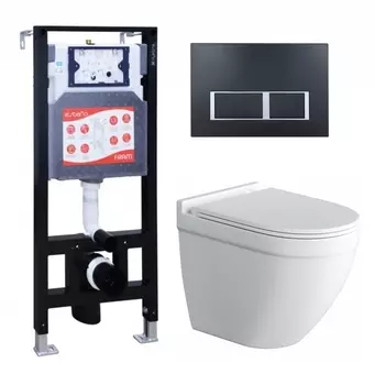 Комплект 3 в 1 инсталляция ESBANO FRAM + Унитаз подвесной Owl 1975 Cirkel-H + кнопка черная матовая