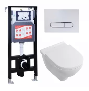 Комплект 3 в 1 инсталляция ESBANO FRAM + Унитаз подвесной Villeroy & Boch O Novo Directflush + кнопка белая глянцевая