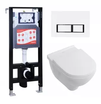 Комплект 3 в 1 инсталляция ESBANO FRAM + Унитаз подвесной Villeroy & Boch O Novo Directflush + кнопка белая глянцевая
