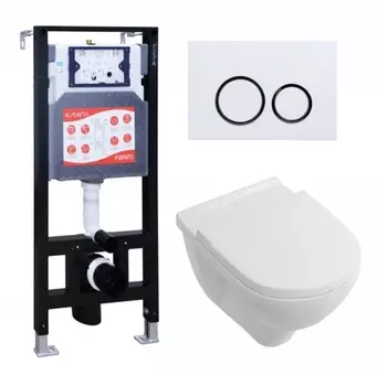 Комплект 3 в 1 инсталляция ESBANO FRAM + Унитаз подвесной Villeroy & Boch O Novo Directflush + кнопка белая глянцевая