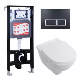 Комплект 3 в 1 инсталляция ESBANO FRAM + Унитаз подвесной Villeroy & Boch O Novo Directflush + кнопка черная матовая