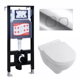 Комплект 3 в 1 инсталляция ESBANO FRAM + Унитаз подвесной Villeroy & Boch O Novo Directflush + кнопка хром глянцевая
