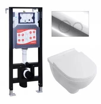 Комплект 3 в 1 инсталляция ESBANO FRAM + Унитаз подвесной Villeroy & Boch O Novo Directflush + кнопка хром глянцевая