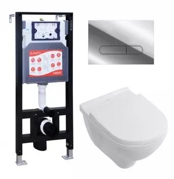 Комплект 3 в 1 инсталляция ESBANO FRAM + Унитаз подвесной Villeroy & Boch O Novo Directflush + кнопка хром глянцевая