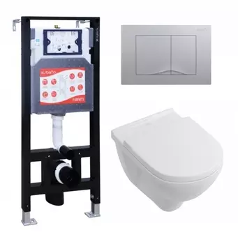 Комплект 3 в 1 инсталляция ESBANO FRAM + Унитаз подвесной Villeroy & Boch O Novo Directflush + кнопка хром матовая