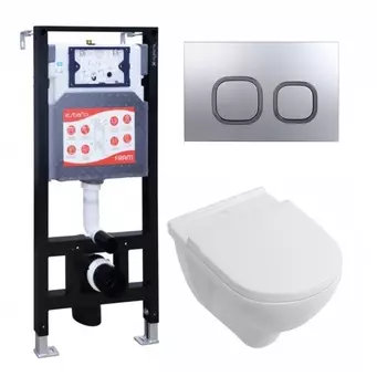 Комплект 3 в 1 инсталляция ESBANO FRAM + Унитаз подвесной Villeroy & Boch O Novo Directflush + кнопка хром матовая