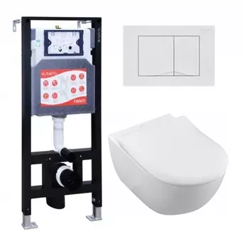Комплект 3 в 1 инсталляция ESBANO FRAM + Унитаз подвесной Villeroy & Boch Subway 2.0 5614R201 + кнопка белая глянцевая