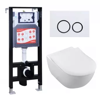 Комплект 3 в 1 инсталляция ESBANO FRAM + Унитаз подвесной Villeroy & Boch Subway 2.0 5614R201 + кнопка белая глянцевая