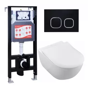 Комплект 3 в 1 инсталляция ESBANO FRAM + Унитаз подвесной Villeroy & Boch Subway 2.0 5614R201 + кнопка черная матовая