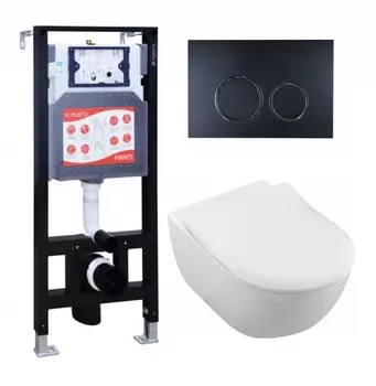 Комплект 3 в 1 инсталляция ESBANO FRAM + Унитаз подвесной Villeroy & Boch Subway 2.0 5614R201 + кнопка черная матовая
