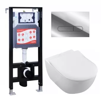 Комплект 3 в 1 инсталляция ESBANO FRAM + Унитаз подвесной Villeroy & Boch Subway 2.0 5614R201 + кнопка хром глянцевая