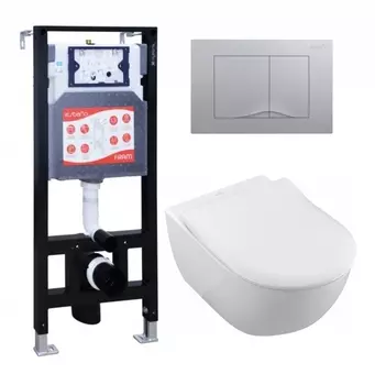 Комплект 3 в 1 инсталляция ESBANO FRAM + Унитаз подвесной Villeroy & Boch Subway 2.0 5614R201 + кнопка хром матовая