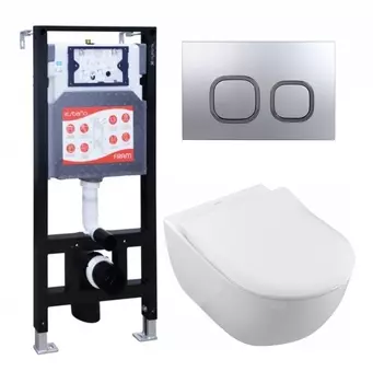 Комплект 3 в 1 инсталляция ESBANO FRAM + Унитаз подвесной Villeroy & Boch Subway 2.0 5614R201 + кнопка хром матовая