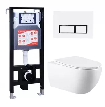 Комплект 3 в 1 инсталляция ESBANO FRAM + Унитаз подвесной Vincea Evo VT1-34 + кнопка белая глянцевая