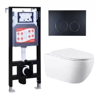Комплект 3 в 1 инсталляция ESBANO FRAM + Унитаз подвесной Vincea Evo VT1-34 + кнопка черная матовая