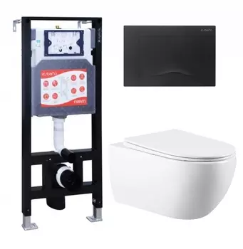 Комплект 3 в 1 инсталляция ESBANO FRAM + Унитаз подвесной Vincea Evo VT1-34 + кнопка черная матовая