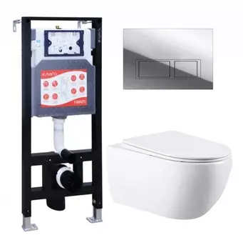 Комплект 3 в 1 инсталляция ESBANO FRAM + Унитаз подвесной Vincea Evo VT1-34 + кнопка хром глянцевая