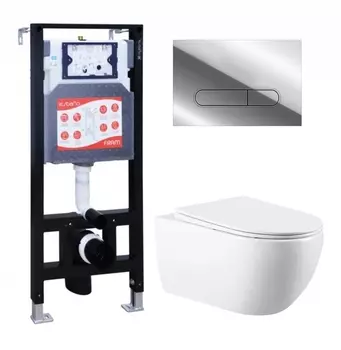 Комплект 3 в 1 инсталляция ESBANO FRAM + Унитаз подвесной Vincea Evo VT1-34 + кнопка хром глянцевая