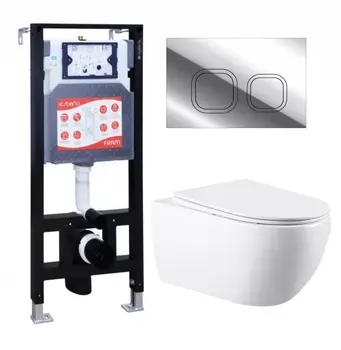 Комплект 3 в 1 инсталляция ESBANO FRAM + Унитаз подвесной Vincea Evo VT1-34 + кнопка хром глянцевая